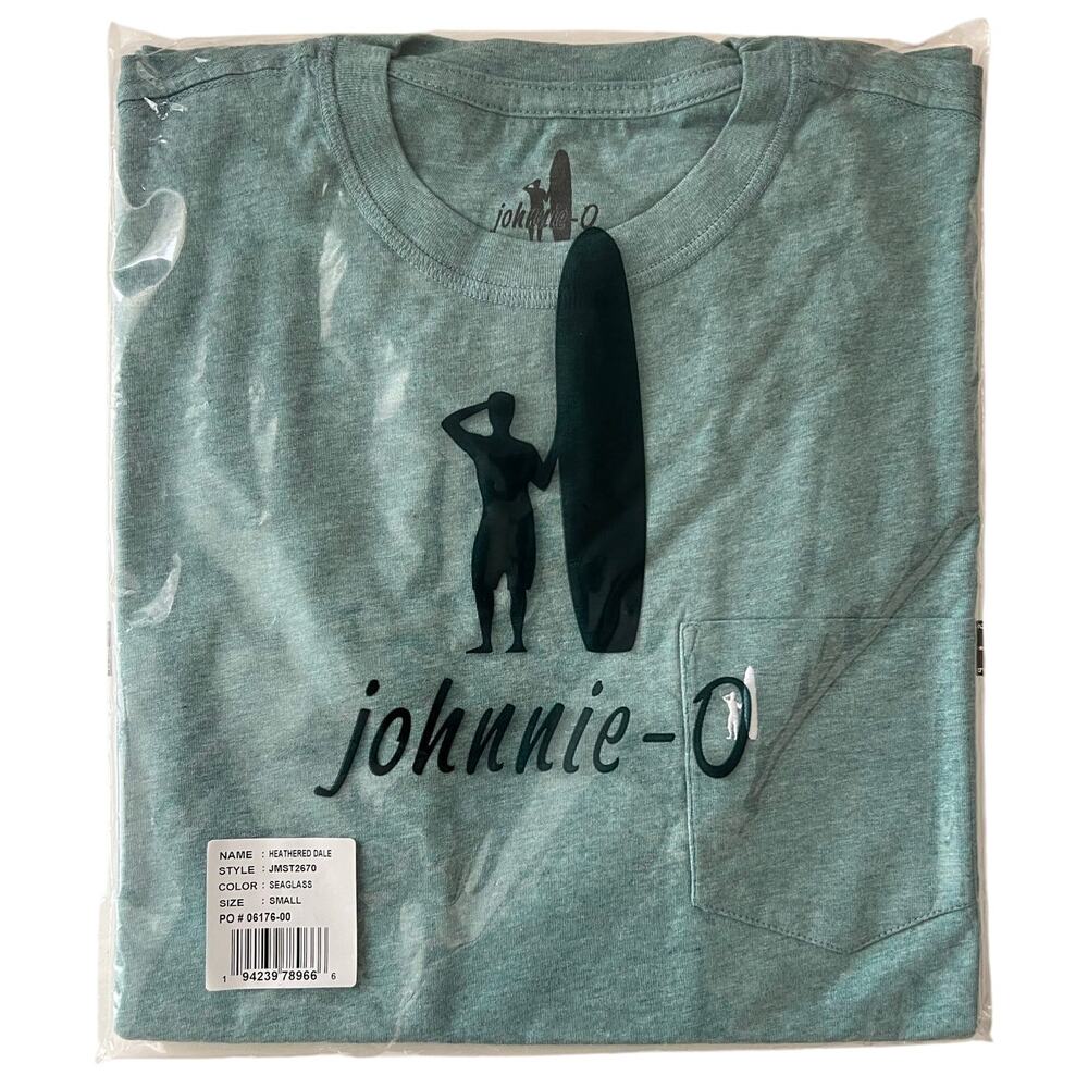 Johnnie-O Heathered Dale T-Shirt Seaglass Mens Clothing Size S NWT Sealed Pocket